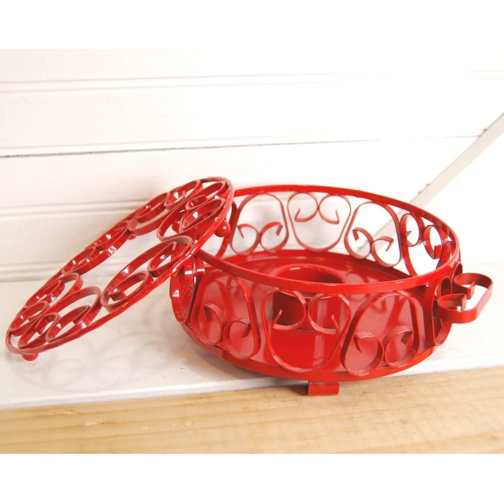 Wrought Iron Tea Light‎ Warmer Vintage Red Japanese Footed